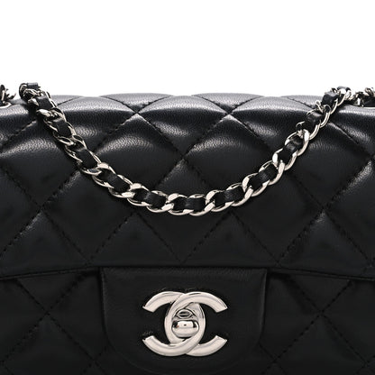 Lambskin Quilted Extra Mini Rectangular Flap Black