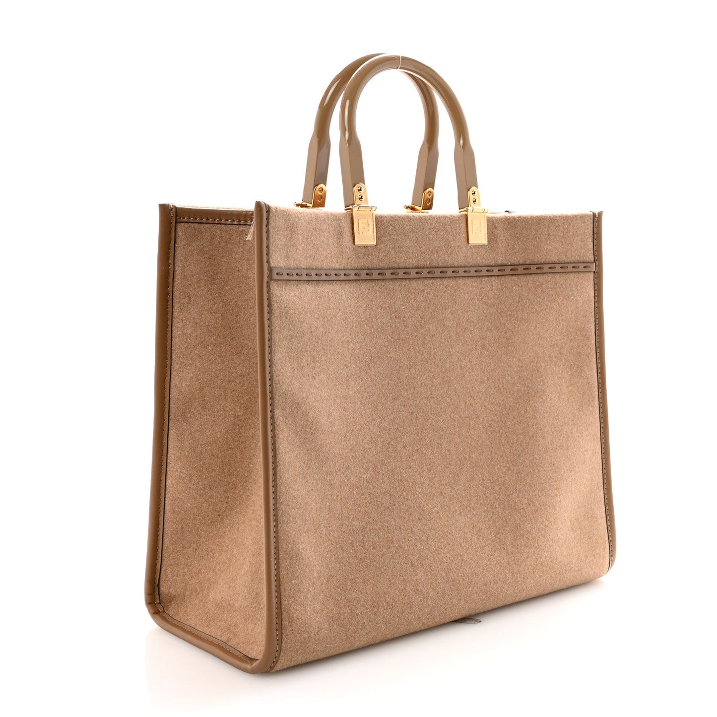 Flannel Vitello King Wool Plexiglass FF Logo Embroidered Medium Fendi Sunshine Shopper Tote Camel Sand