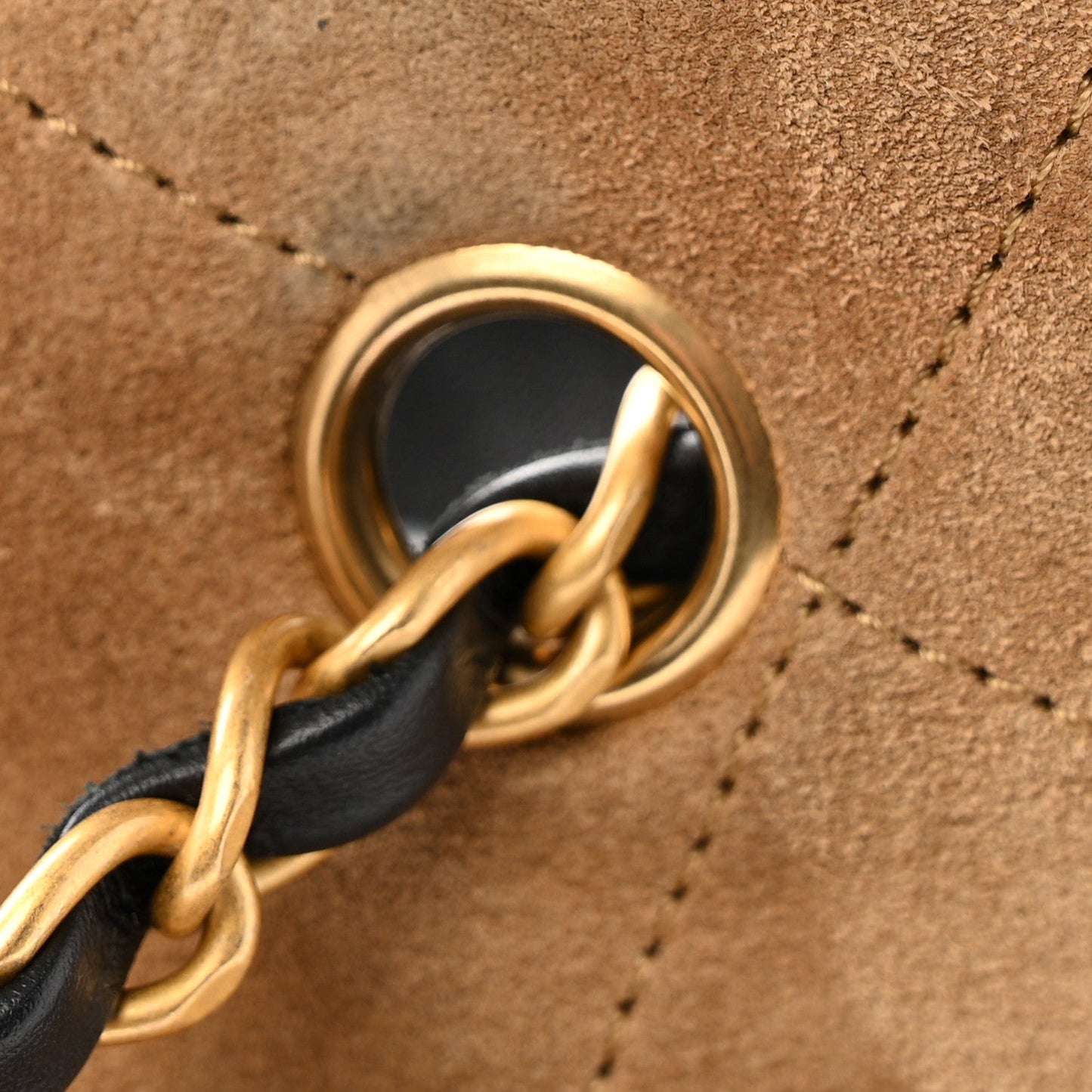 Suede Calfskin Shiny Lambskin Quilted Shopping Bag Beige Black
