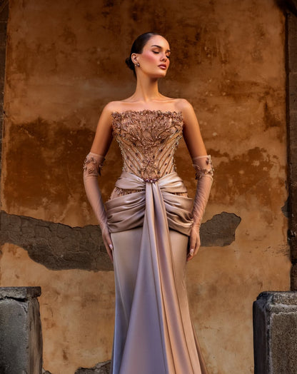 Exquisite Sleeveless Strapless Mermaid Prom Dress With Gloves