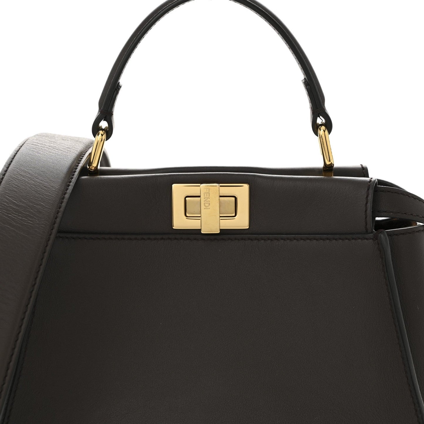 Vitello Seta Suede FF Mini Peekaboo Iconic Satchel Chocolate Sigaro Marrone