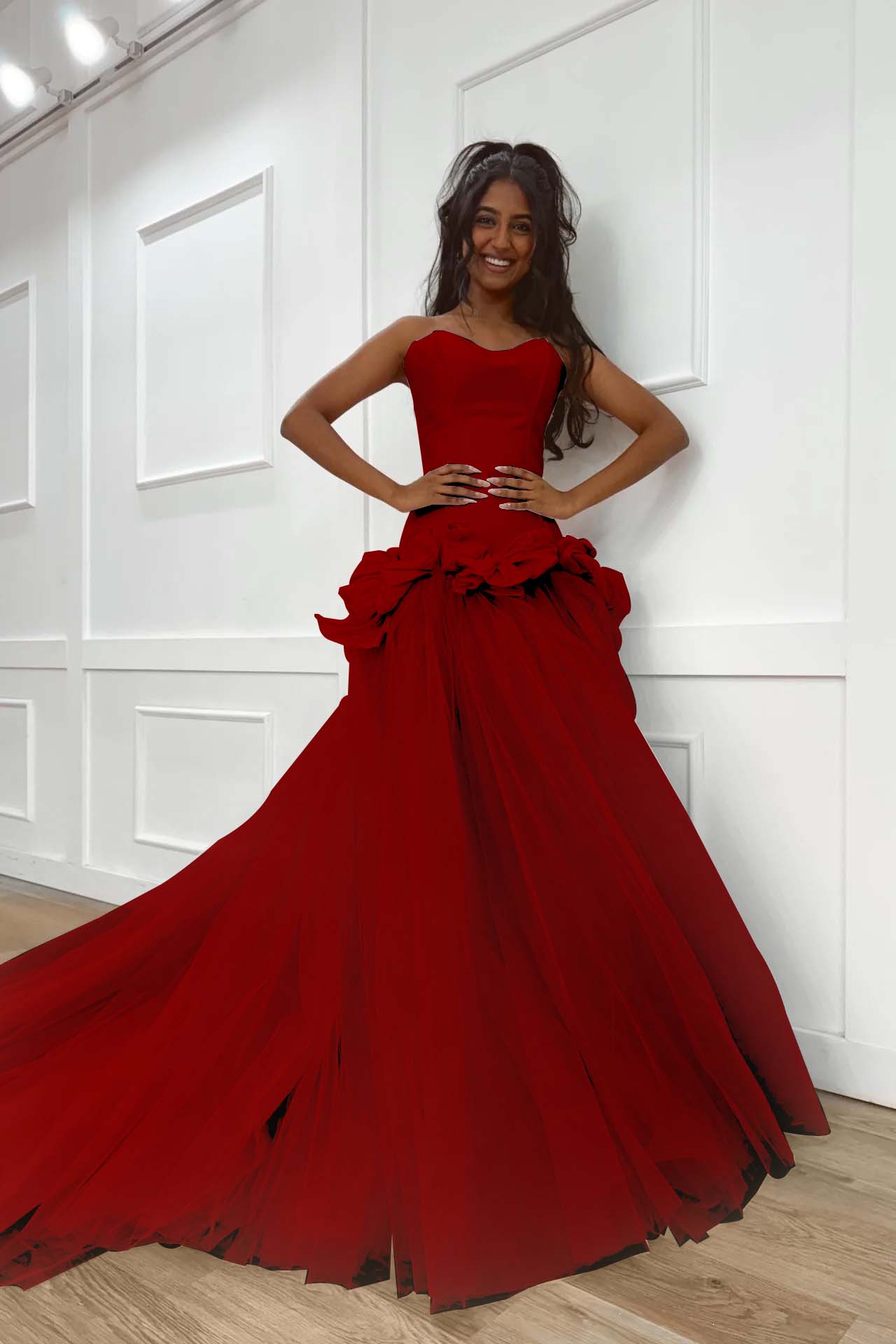 Pink Sweetheart Mermaid Evening Dress in Satin and Tulle with Bows