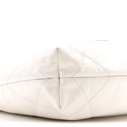Shiny Calfskin Quilted Small Rainbow Chanel 22 White
