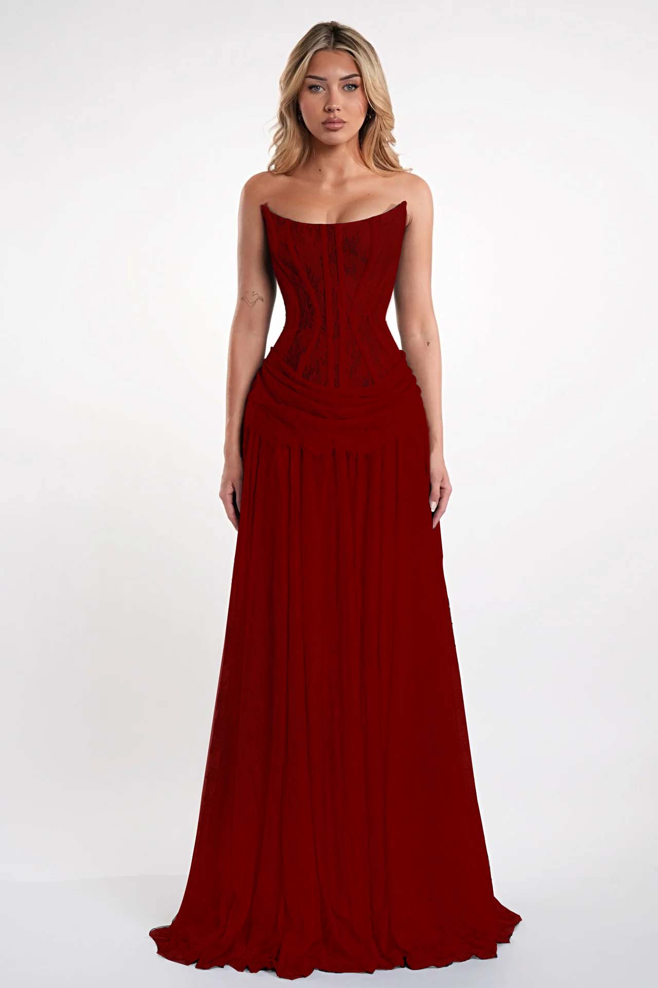 Elegant Black Strapless Evening Dress Sheath Floor Length With Lace