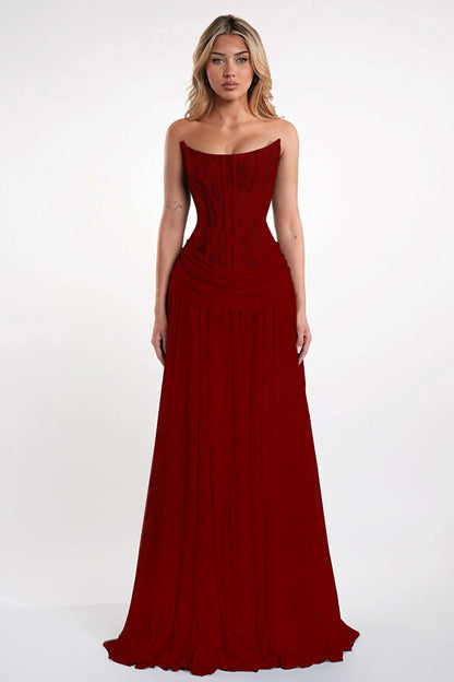 Elegant Black Strapless Evening Dress Sheath Floor Length With Lace