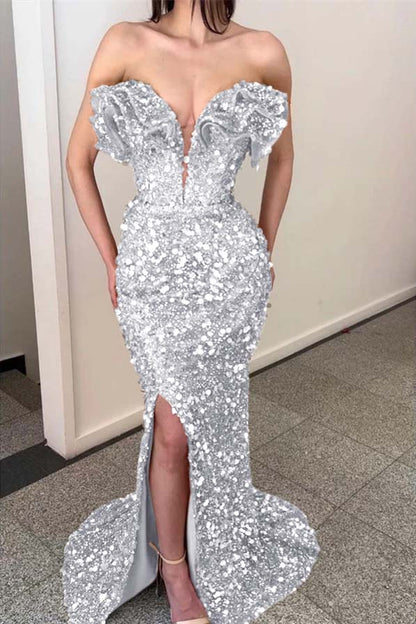 Gold Sequins Mermaid Evening Dress Sleeveless