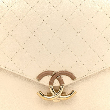Grained Calfskin Quilted Small Cuba Top Handle Flap White