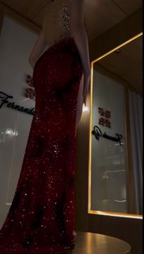 Stunning Red Sequins Strapless Sleeveless Long Split Prom Dress with Beadings