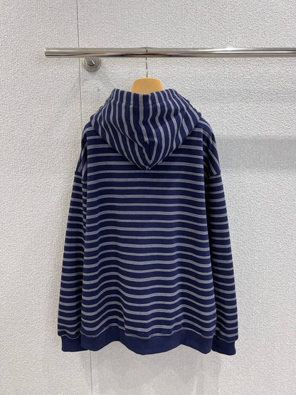 Miumiu 25FW Striped Zipper Hooded Sweatshirt Jacket Blue Cotton