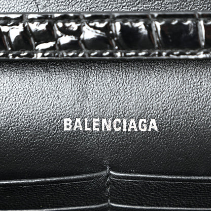 Shiny Calfskin Monochrome Crocodile Embossed Hourglass Chain Bag Black