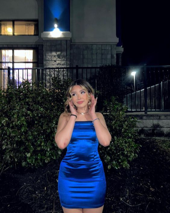 Simple Sheath Strapless Royal Blue Birthday Prom Dress Homecoming Dress  SH1351