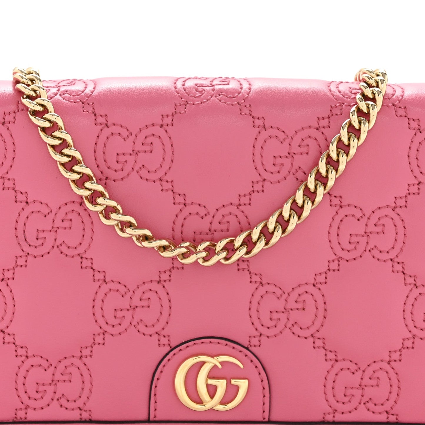 Calfskin GG Matelasse Chain Wallet Rhodamine Pink