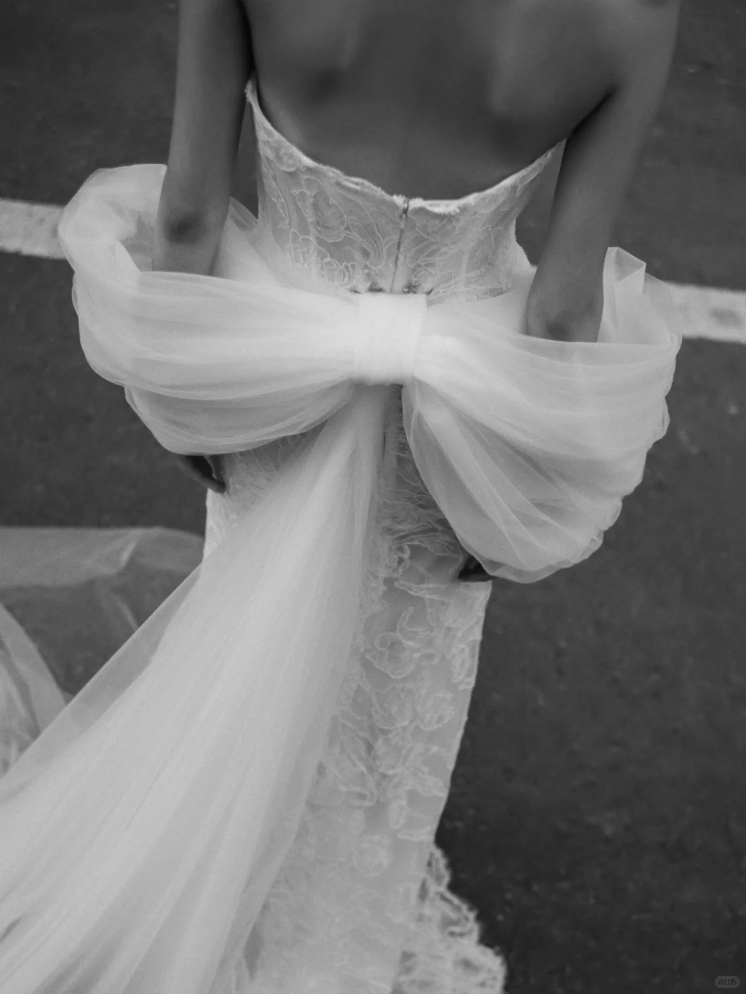 Gentle Simple Bow Mermaid White Satin Tulle Long Sweep Wedding Dress SH4940