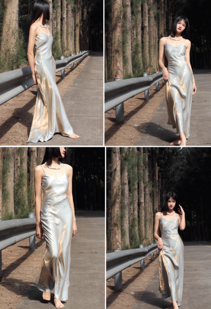 Simple Pretty Mermaid Spaghetti Strap Satin Prom Dress Evening Dress Formal Dress SH4083