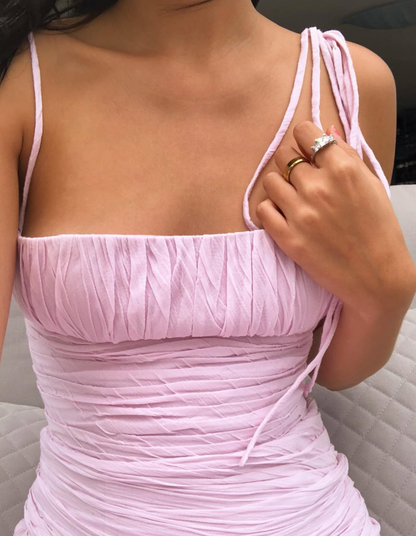 Elegant Sheath Spaghetti Strap Light Pink Satin Long Prom Dress Evening Dress SH2302