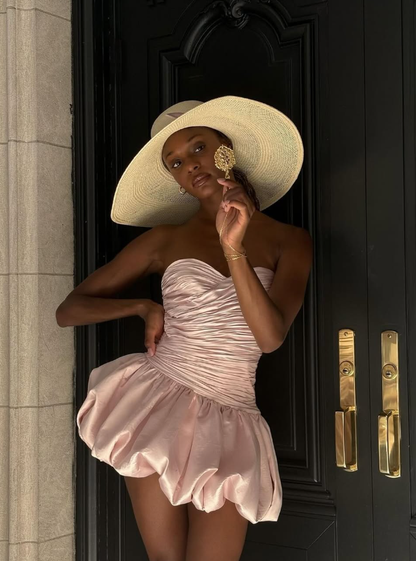 Cute A Line Sweetheart Neck Pink Pleated Satin Short Homecoming Dress SH3277