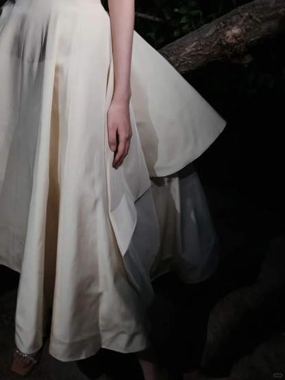 Vintage Simple Ball Gown Sweetheart Neck White Satin Wedding Dress SH5000