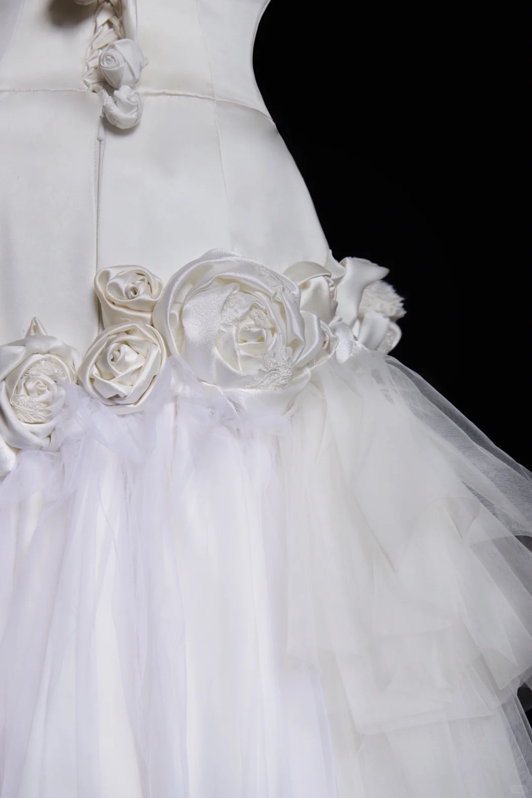 Mermaid Halter White Floral Ruffle Satin Tulle Wedding Dress SH4710