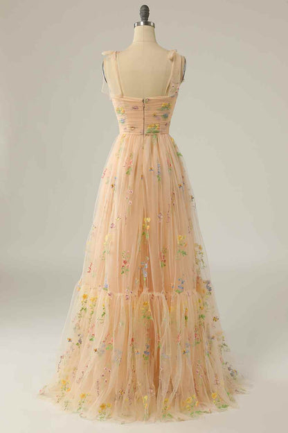 Tulle A-Line Floral Appliques Sweetheart Prom Party Dress