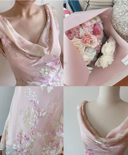 Gentle Retro Mermaid Straps Print Floral Purple Satin Prom Dress Formal Dress SH4021