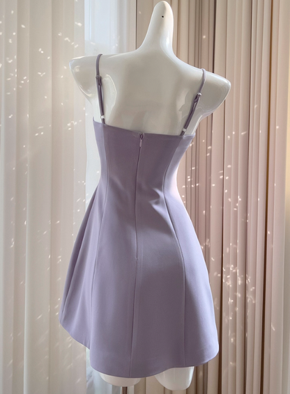 Purple A Line Spaghetti Strap Silver Sequin Butterfly Satin Homecoming Dress SH4501