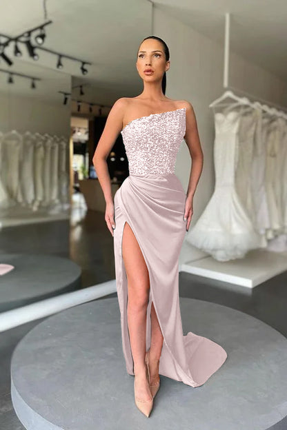 Sequins Dark Green Prom Dress With Slit