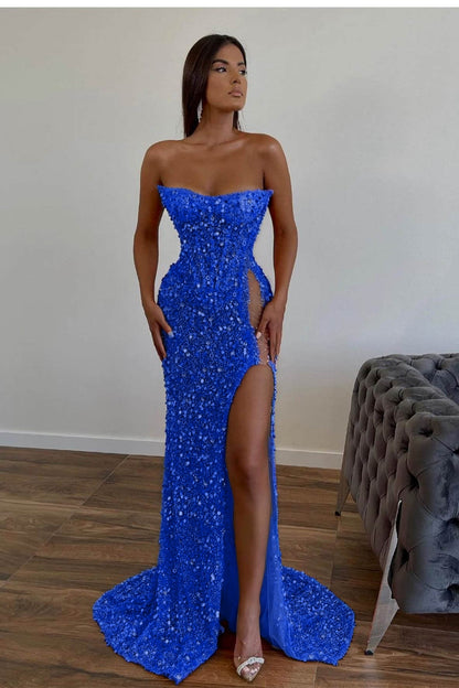 Gorgeous Sequins Mermaid Sweetheart Prom Dress Slit With Sleeveless Orange
