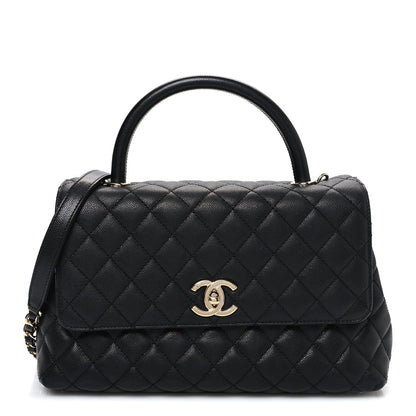 Caviar Quilted Small Coco Handle Flap Black