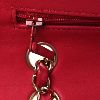 Lambskin Quilted Medium Double Flap Red