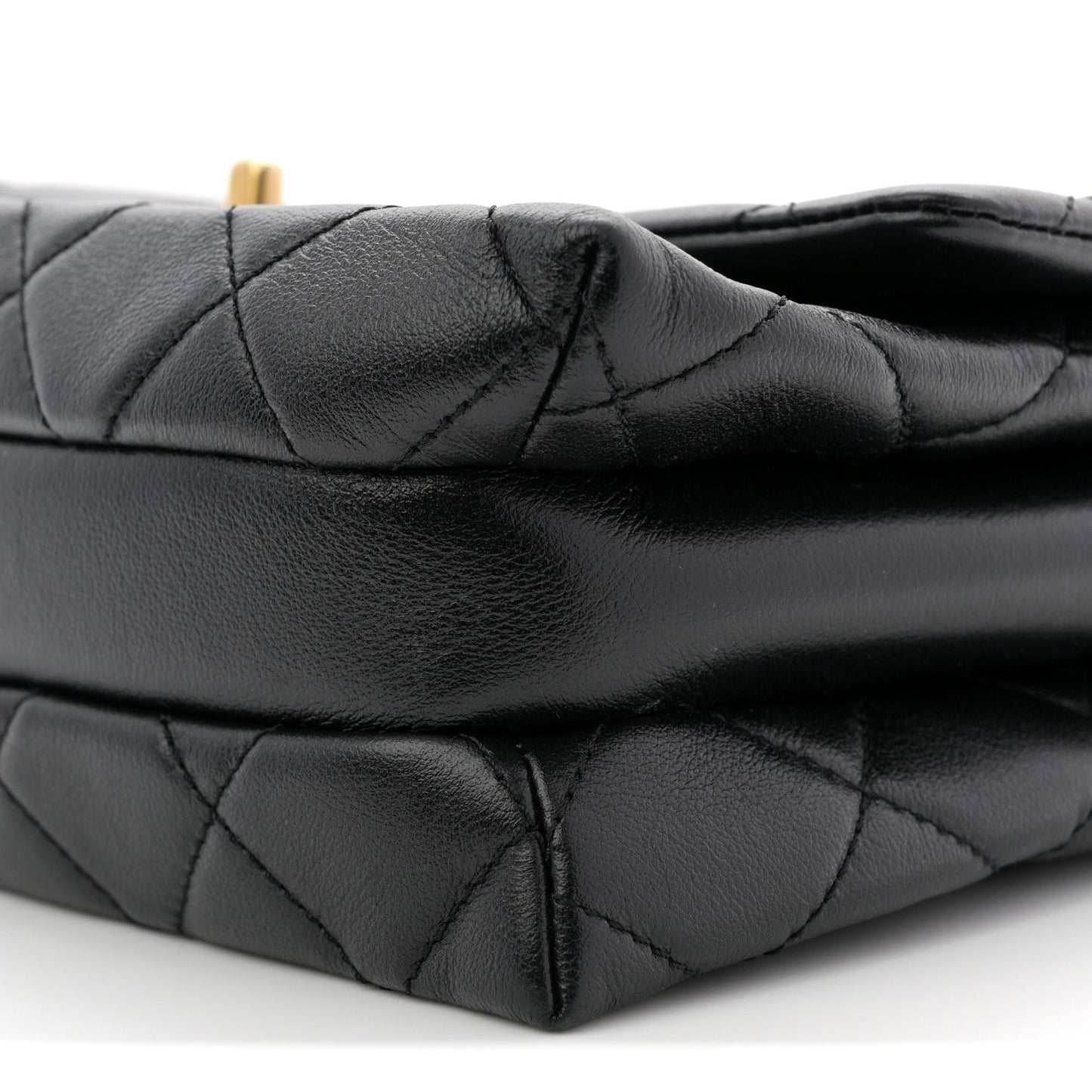 Calfskin Quilted Belt Chain Flap Black