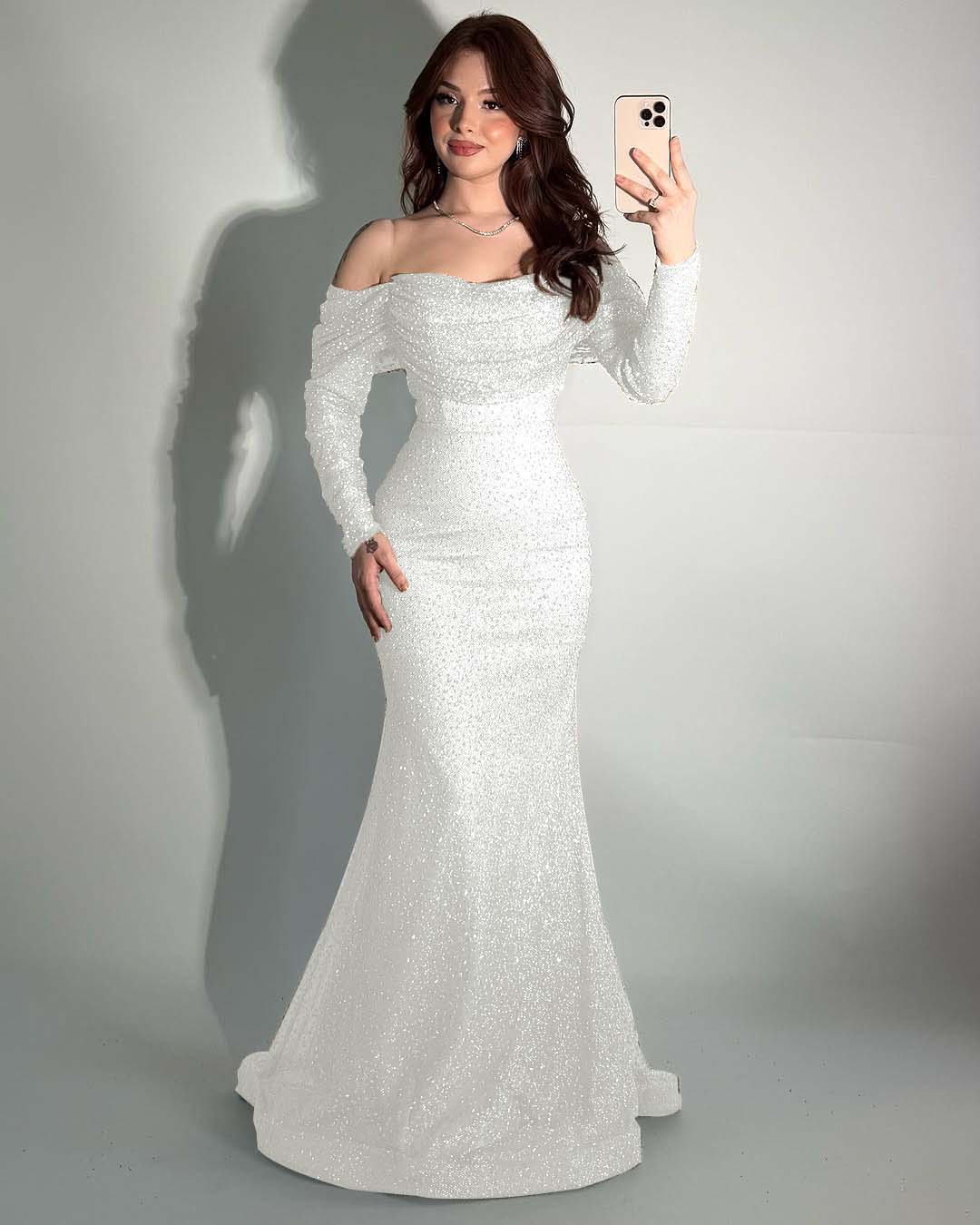 Glamorous Off-The-Shoulder Long Sleeves Beads Mermaid Prom Dress