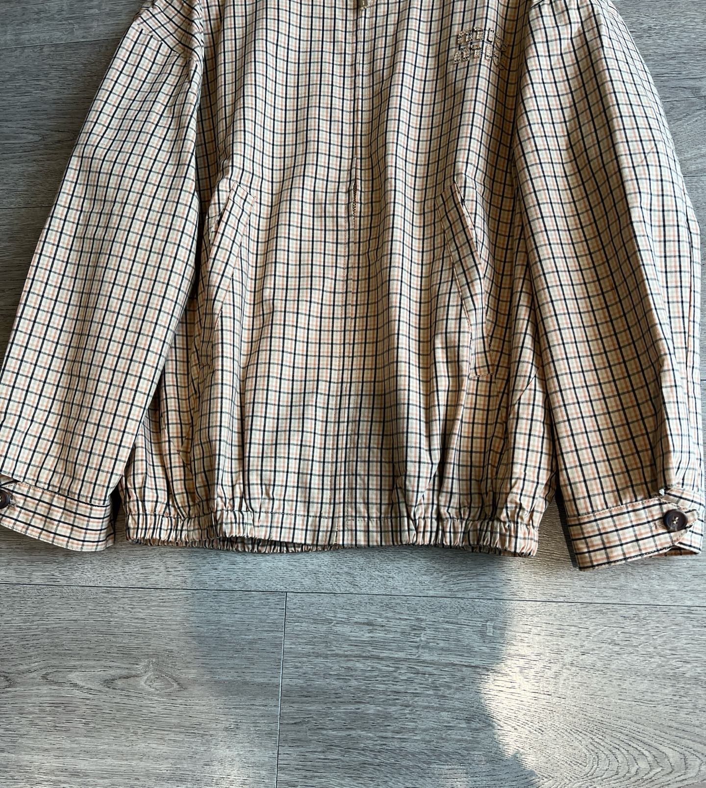 Miu Miu 25 Plaid Stand-up Collar Jacket Katun Pelapis