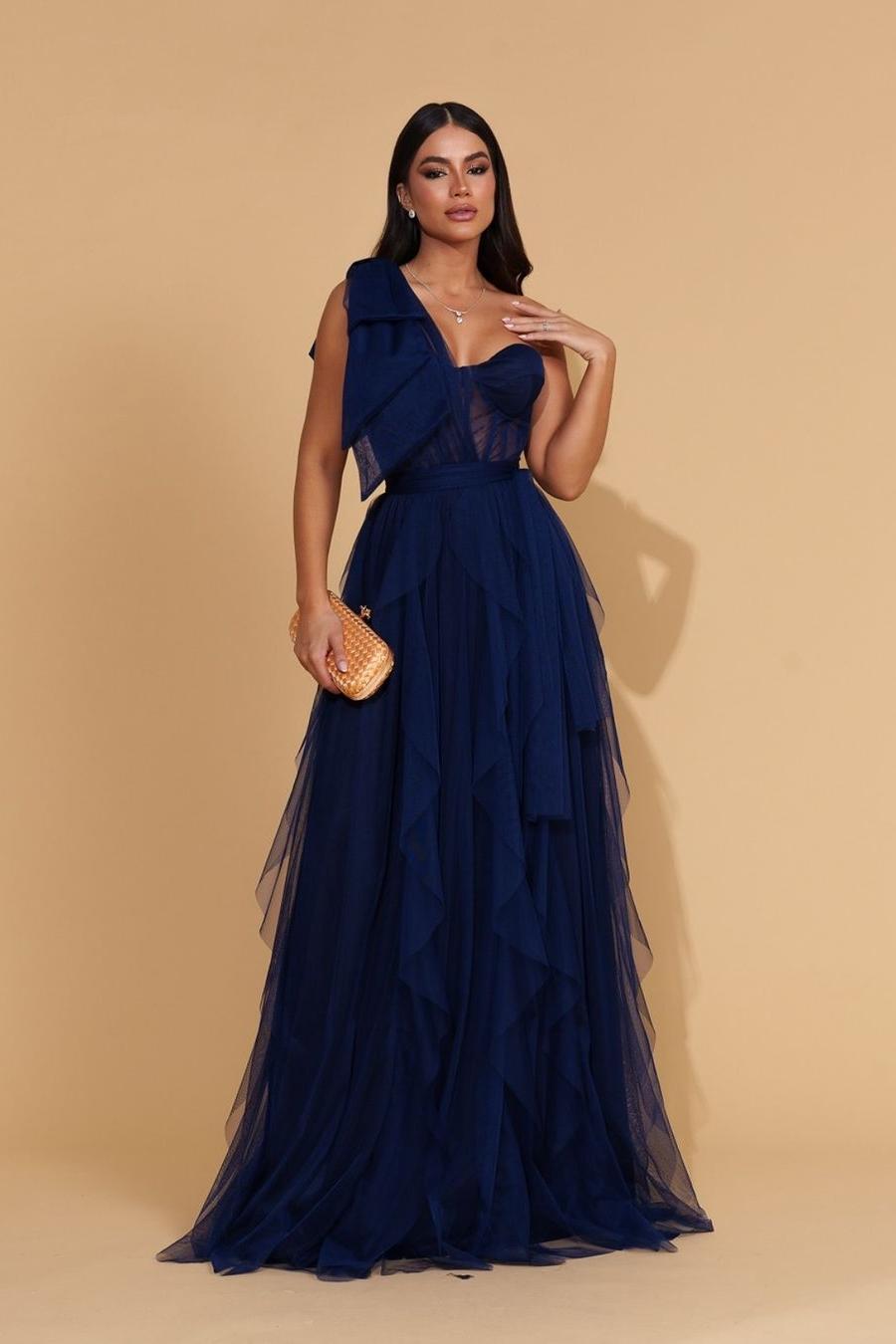 Glamorous Mint Tulle Sleeveless One Shoulder Long Prom Dress with Ruffles