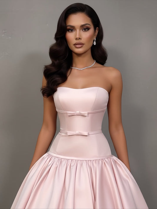 Stunning Sleeveless Strapless A Line Prom Dress With Bowknot