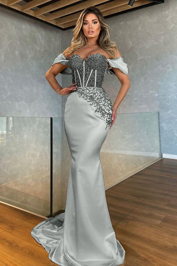 White Sweetheart Mermaid Evening Dress With Appliques