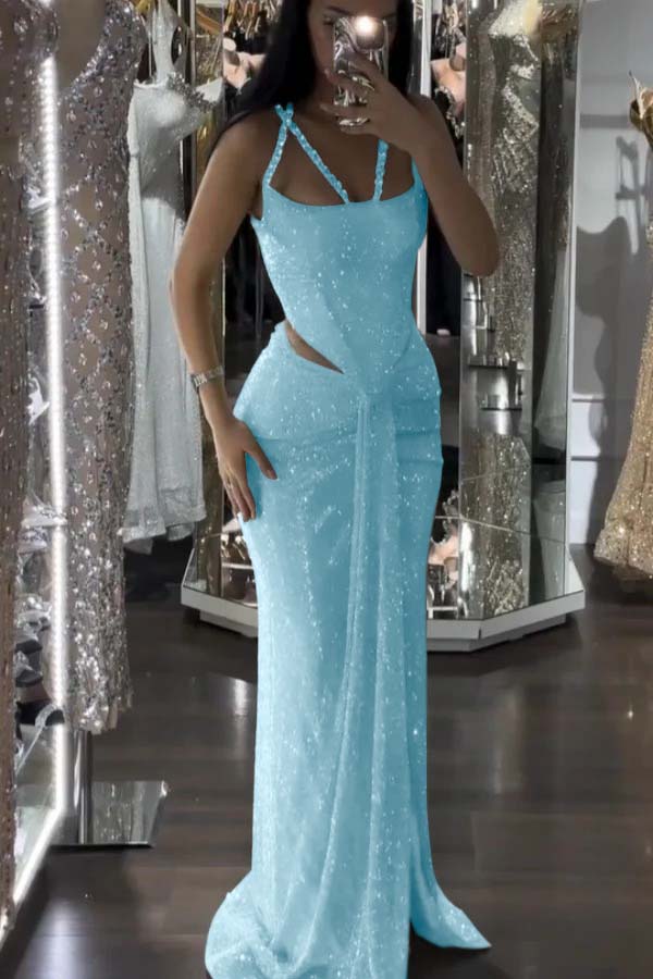 Sparkle Luxurious Beaded Prom Dress With Slit
