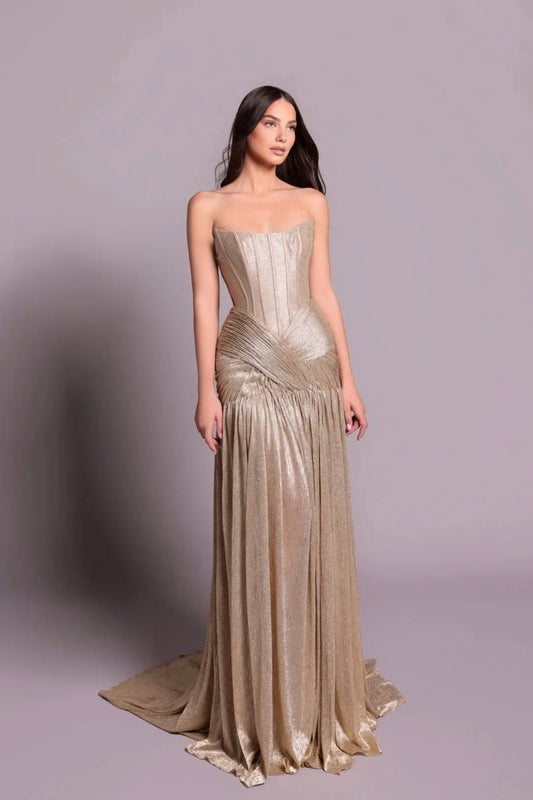 Elegant Square Sleeveless Strapless Evening Sequins Dress With Pleated