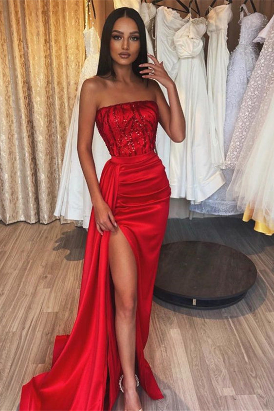 Red Mermaid Prom Dress Strapless With Appliques