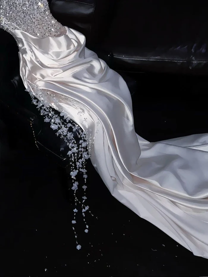 Ivory Beaded Long Prom Dress Sexy Evening Party Gown Birthday Dress fg8214