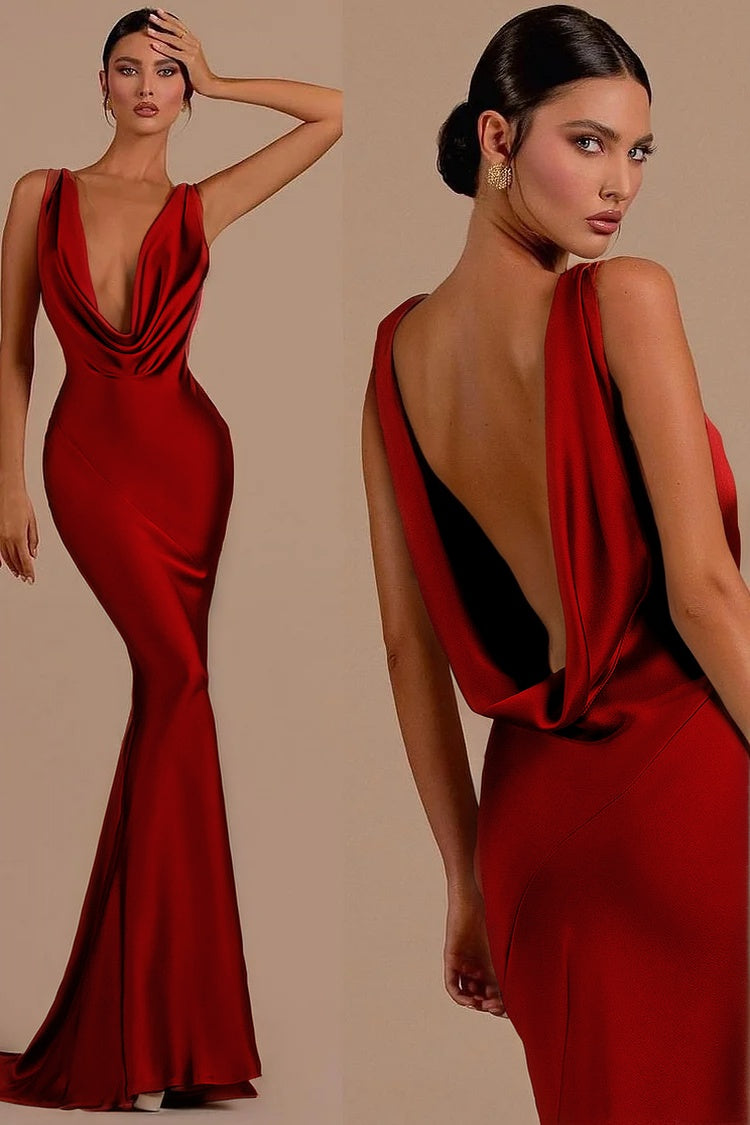 Charming Mermaid Red Sheath Halter Long Prom Dress
