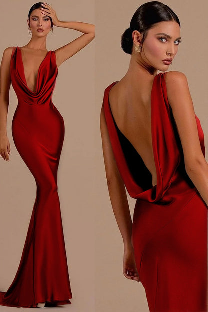 Charming Mermaid Red Sheath Halter Long Prom Dress