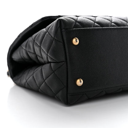 Caviar Lizard Quilted Small Coco Handle Flap Black