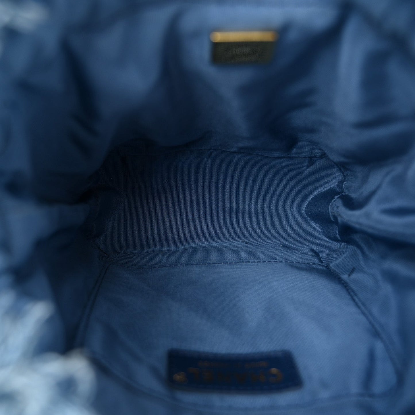 Denim Quilted Small Mood Bucket With Chain Blue Multicolor