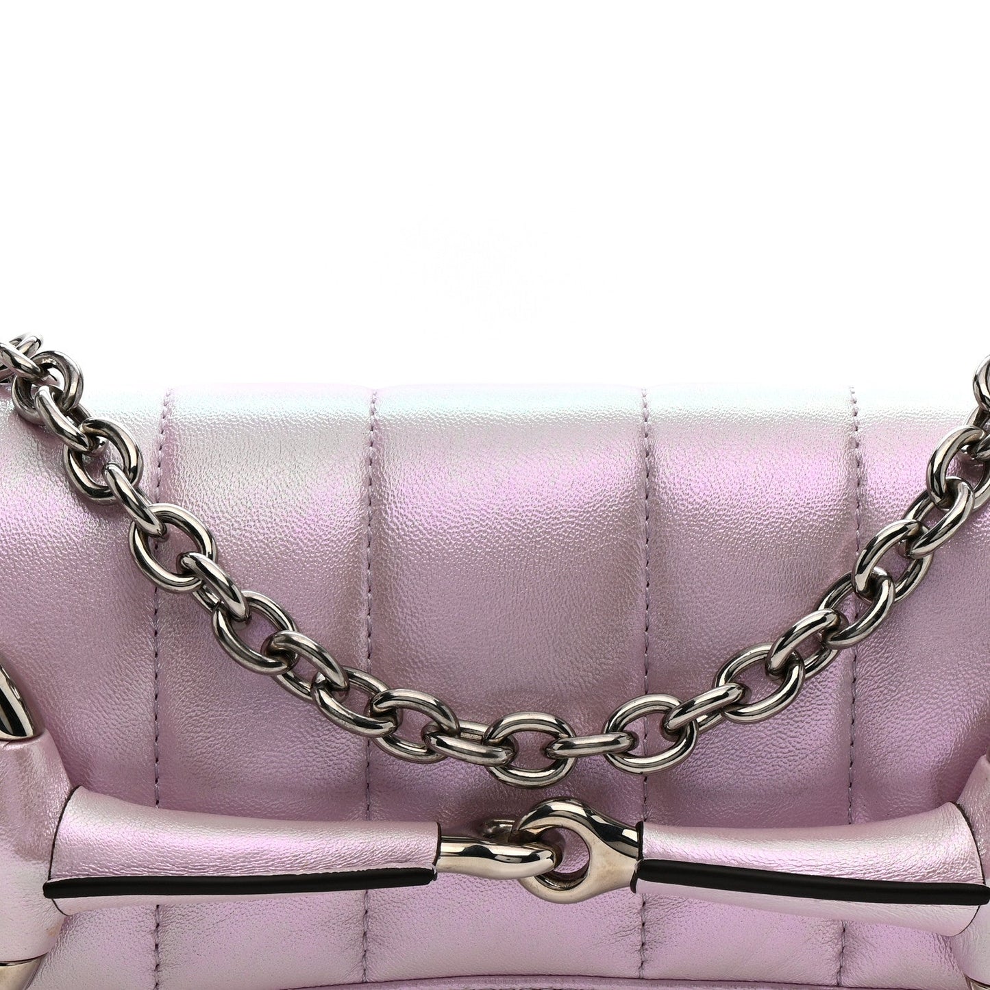 Iridescent Nappa Vertical Matelasse Medium Maxi Horsebit Chain Shoulder Bag Escape Pink