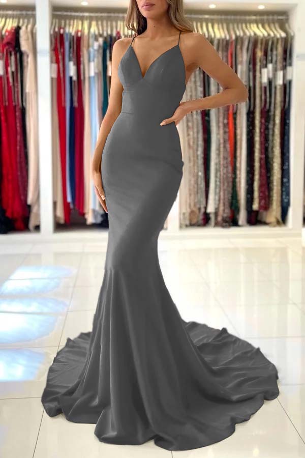 Red Spaghetti Strap Long Mermaid Evening Dress
