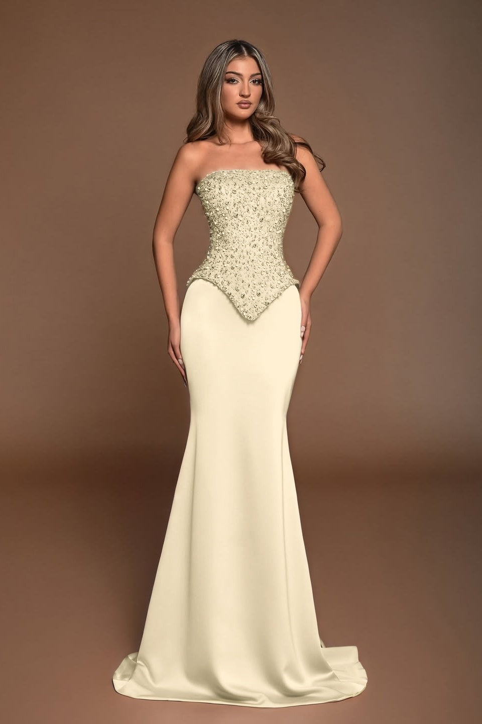 Sleeveless Square Strapless Mermaid Prom Dress With Beads