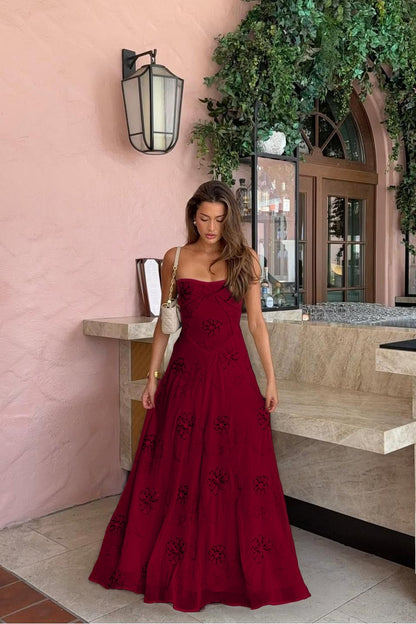 Spaghetti Strap Sleeveless Long Evening Dress With Pleated Appliques