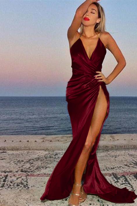 Green V-Neck Mermaid Prom Dress Sleeveless With Slit