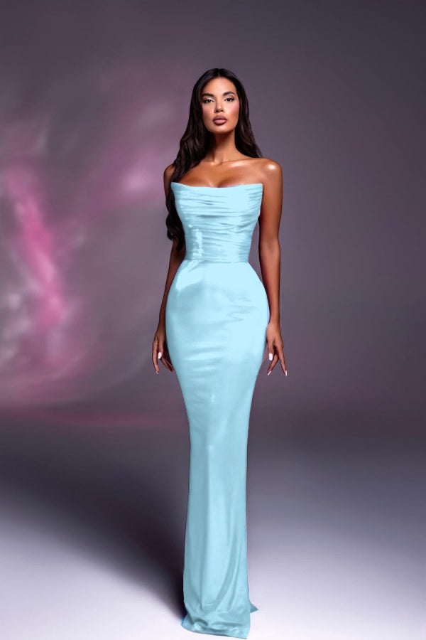Fuchsia Strapless Long Prom Dress Mermaid Sleeveless