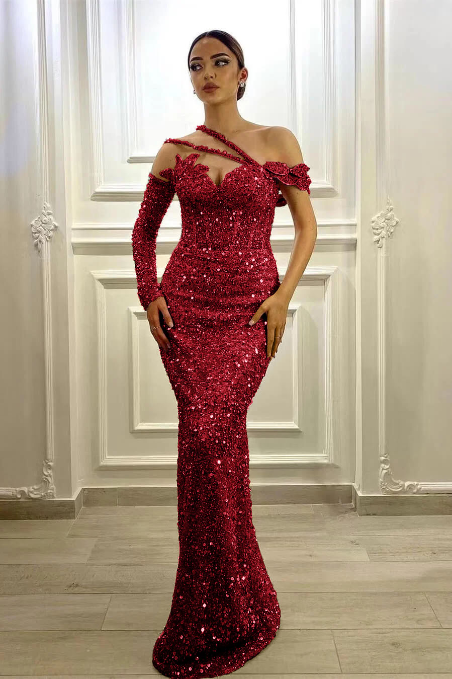 Gorgeous Long Sleeves Lavender Sequins Prom Dress Mermaid